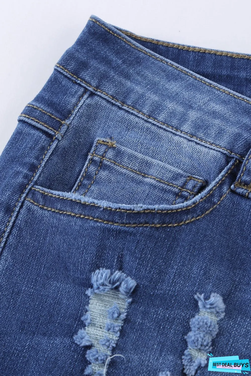 Fashion Blue Ripped Plaid Straight Legs Boyfriend Jeans