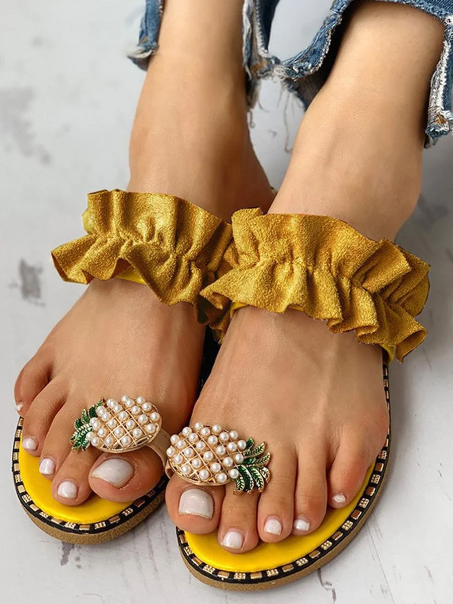 Pineapple Lace Embellished Sandals