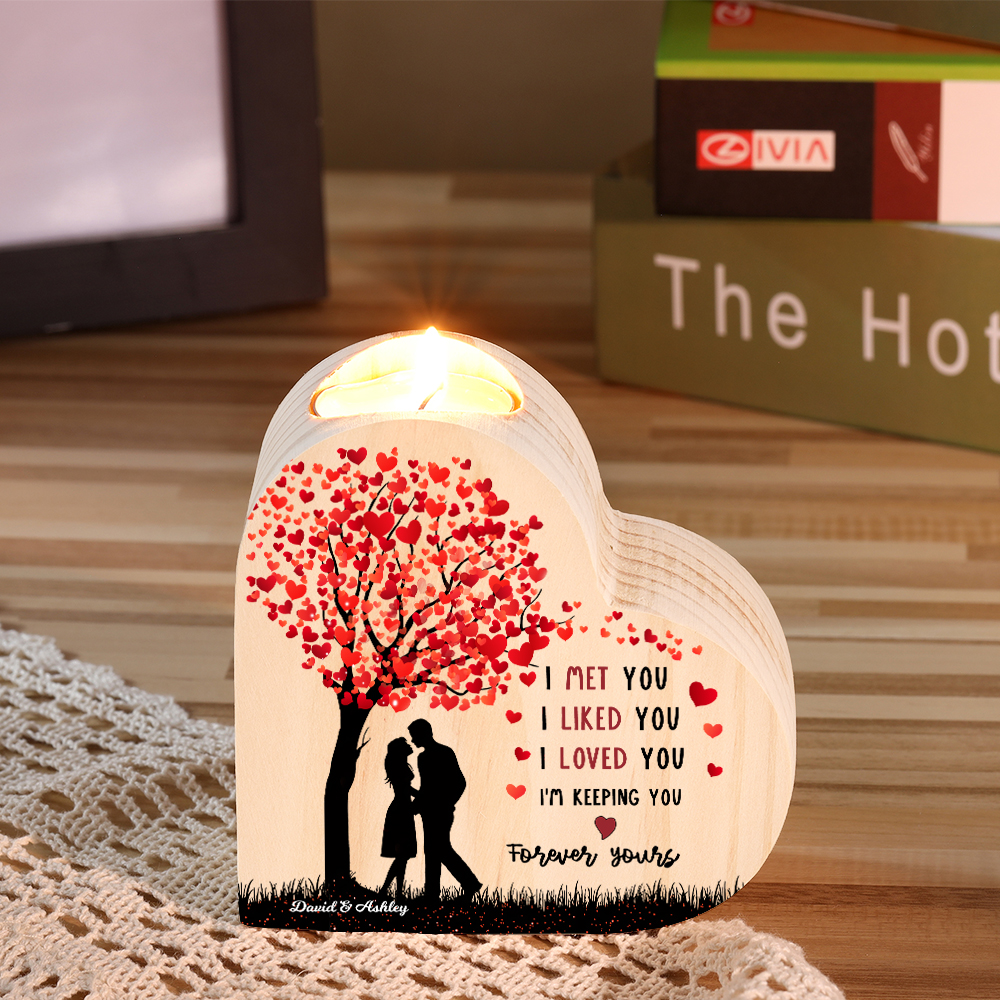 Personalized Couple Candle Holder Custom 2 Names Wooden Candlesticks Heart Valentine's Day Romantic Gifts