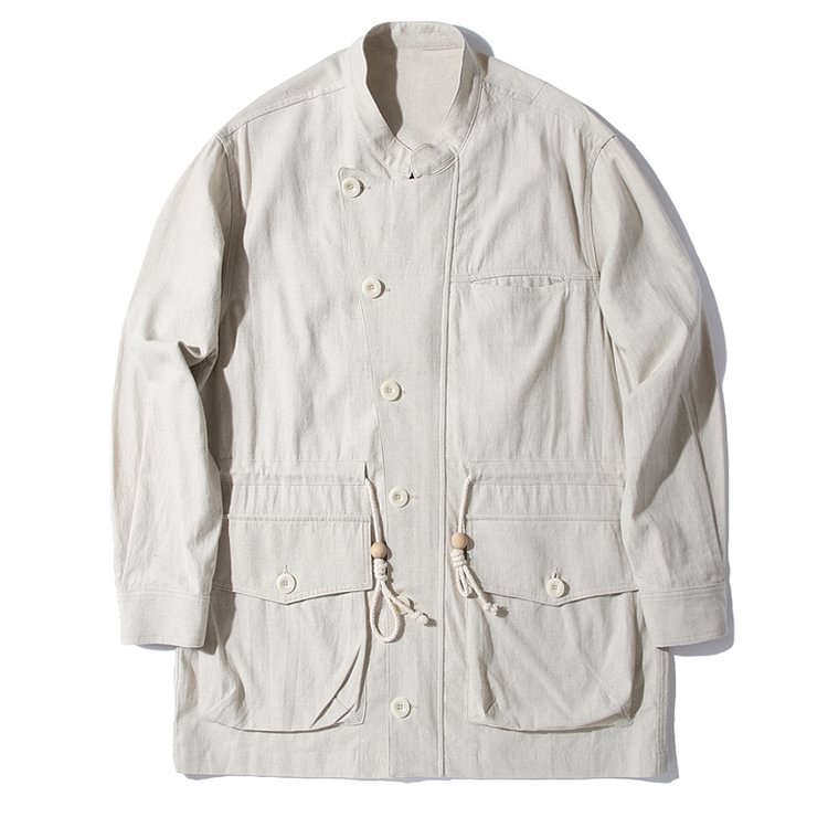 Vintage Cotton Linen Trench Coat Tooling Casual Jacket