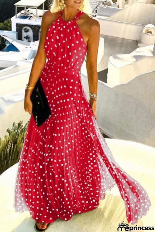 Dot Halter Neck Maxi Dress
