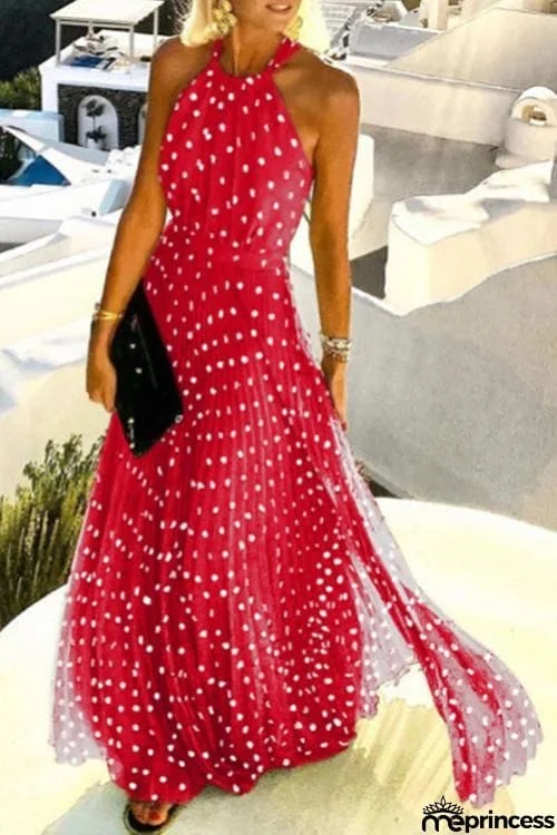 Dot Halter Neck Maxi Dress