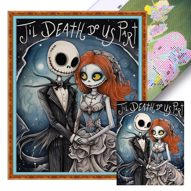 【Huacan Brand】Skeleton Jack And Sally 11CT Stamped Cross Stitch 40*50CM