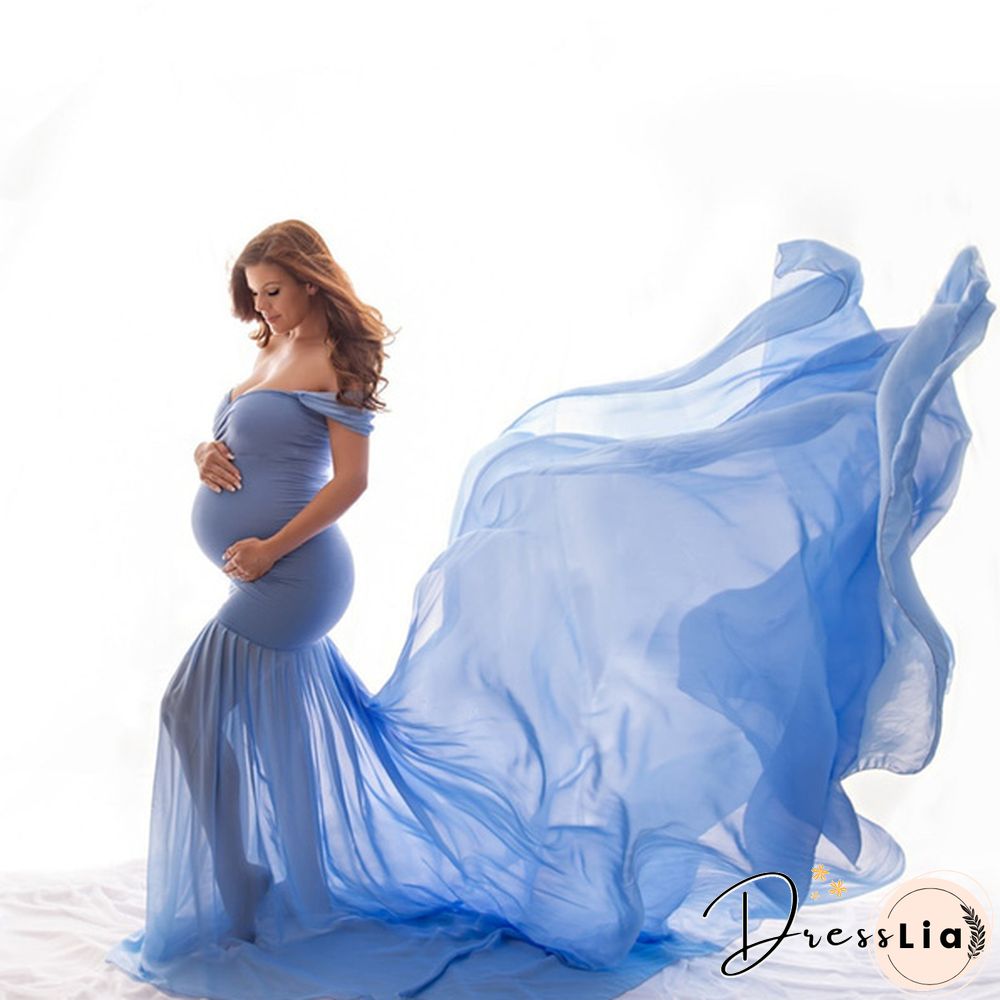Maternity Maxi Dress-Pregnant Women Photography Off Shoulder Pregnancy Gown-For Photo