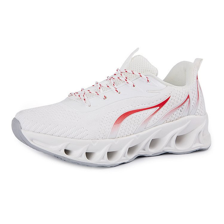 Men's Flame Shoe Breathable Mesh Inflatable Insole Knife Edge Running Travel Daily Walking Sneakers White