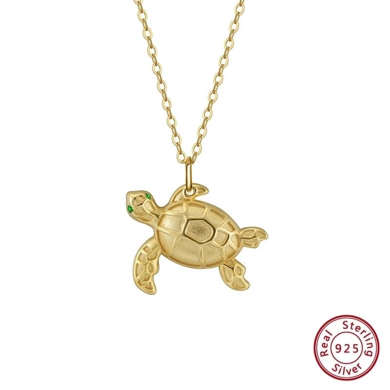 925 Sterling Silver Plated Zircon Plating Inlay Tortoise Pendant Necklace