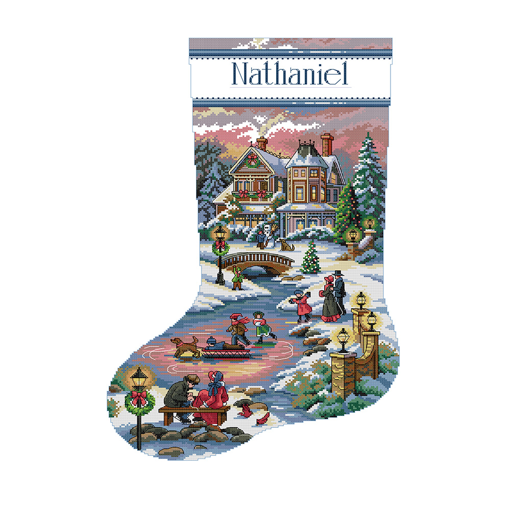 Happy Hour With Christmas Stockings Partial 14CT Pre-stamped Canvas(37*55cm) Cross Stitch(backstitch)