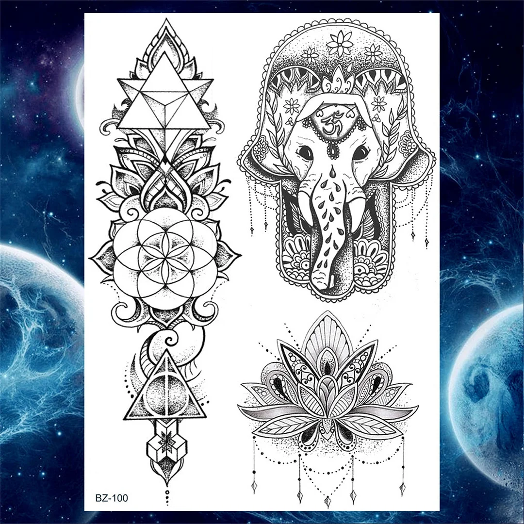 Mandala Flower Temporaray Tattoos For Women Adults Tribal Henna Tattoo Sticker Black Lace Dreamcatcher Fake Tatoos Legs Hands
