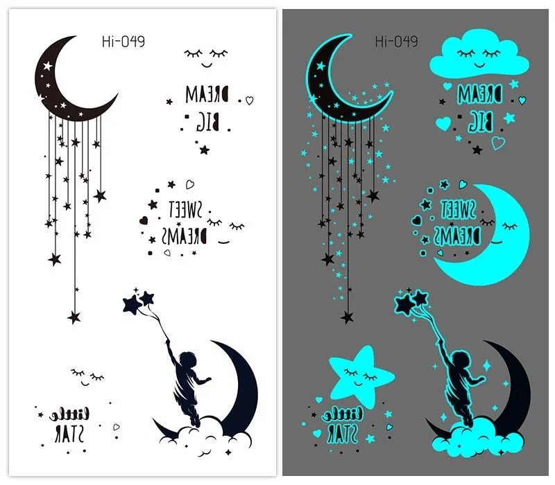 37 kinds Stylish Blue Light Luminous Tattoo Temporary Arm Body Sticker Club Party Disposable Noctilucent tatouage temporaire