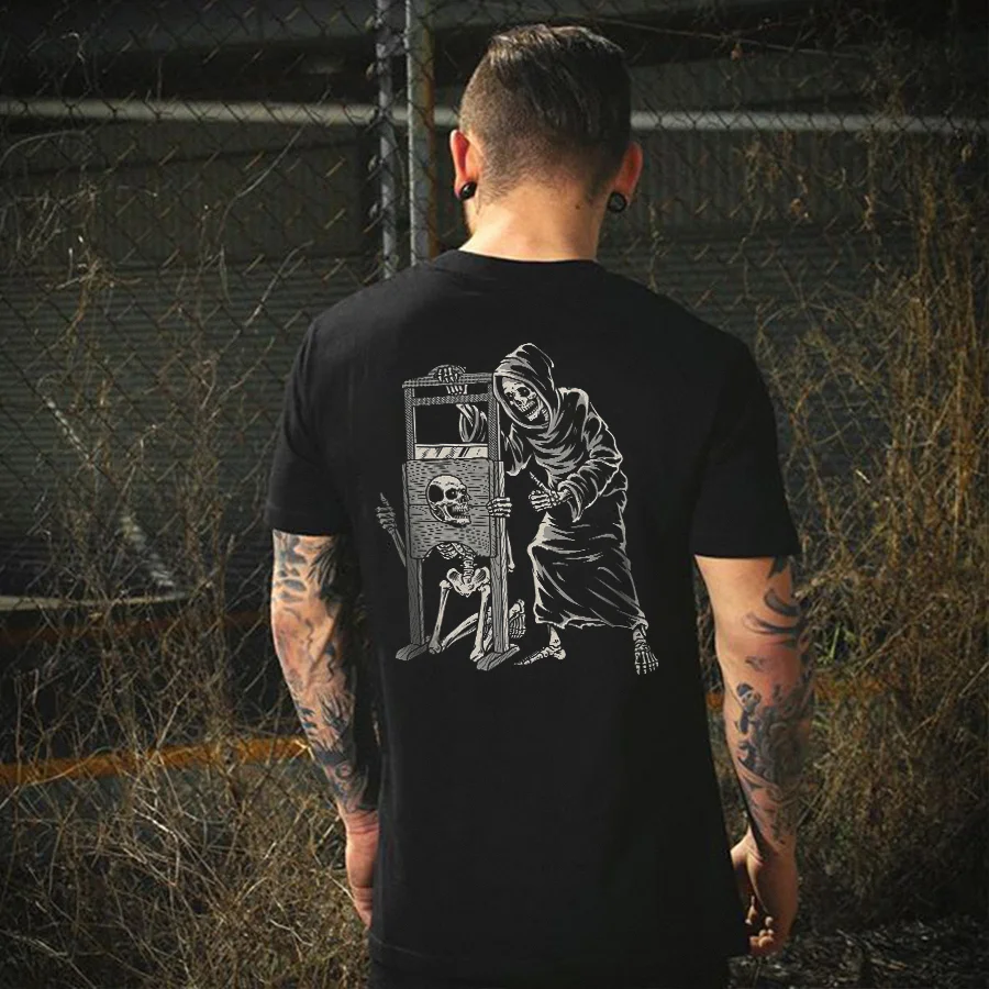 Guillotine Skull Printed Men's T-shirt