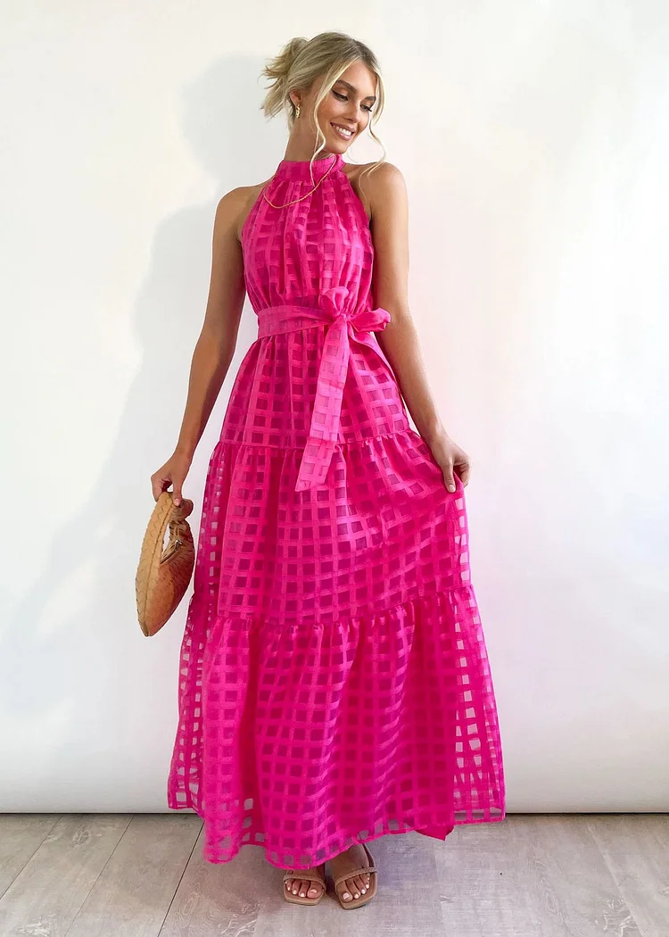 Special Plaid Sleeveless Lace-up Maxi Dress