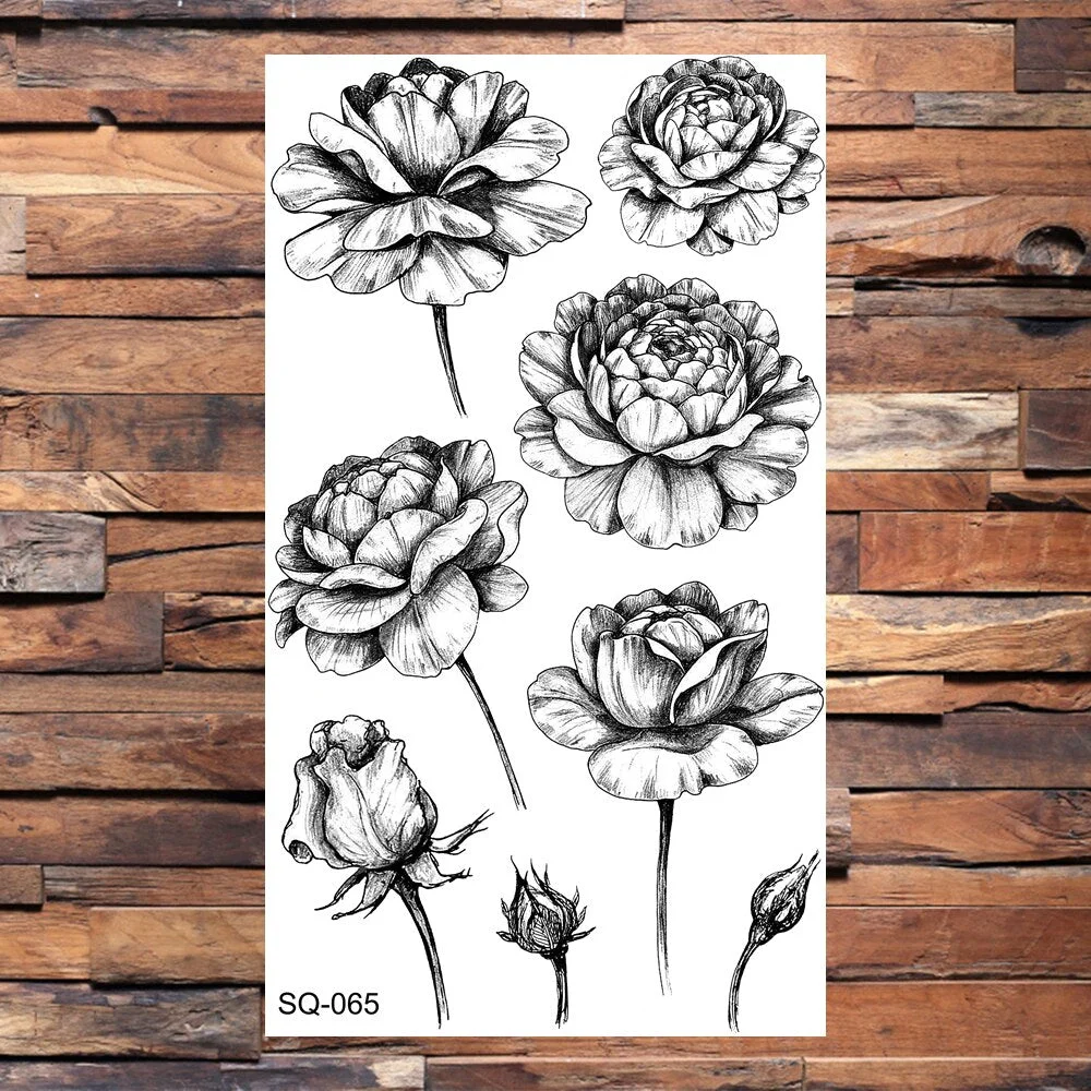 Skeleton Skull Temporary Tattoos For Women Adults Realistic Wolf Snake Rose Flower Feather Fake Tattoo Sticker Back Tatoos Body