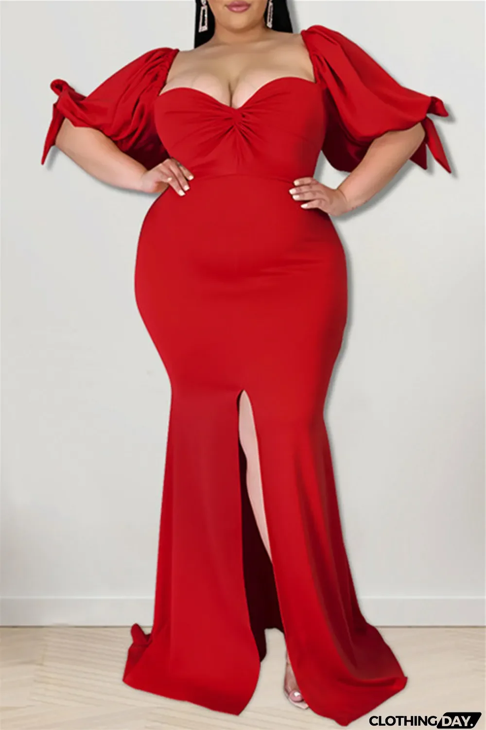 Yellow Fashion Sexy Plus Size Solid Backless Slit Square Collar Evening Dress