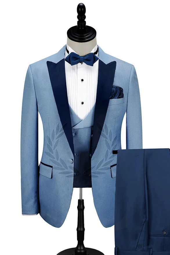 Fashion Blue Tuxedos Dark Navy With Peak Lapel Party Prom Suit Wedding For Men
