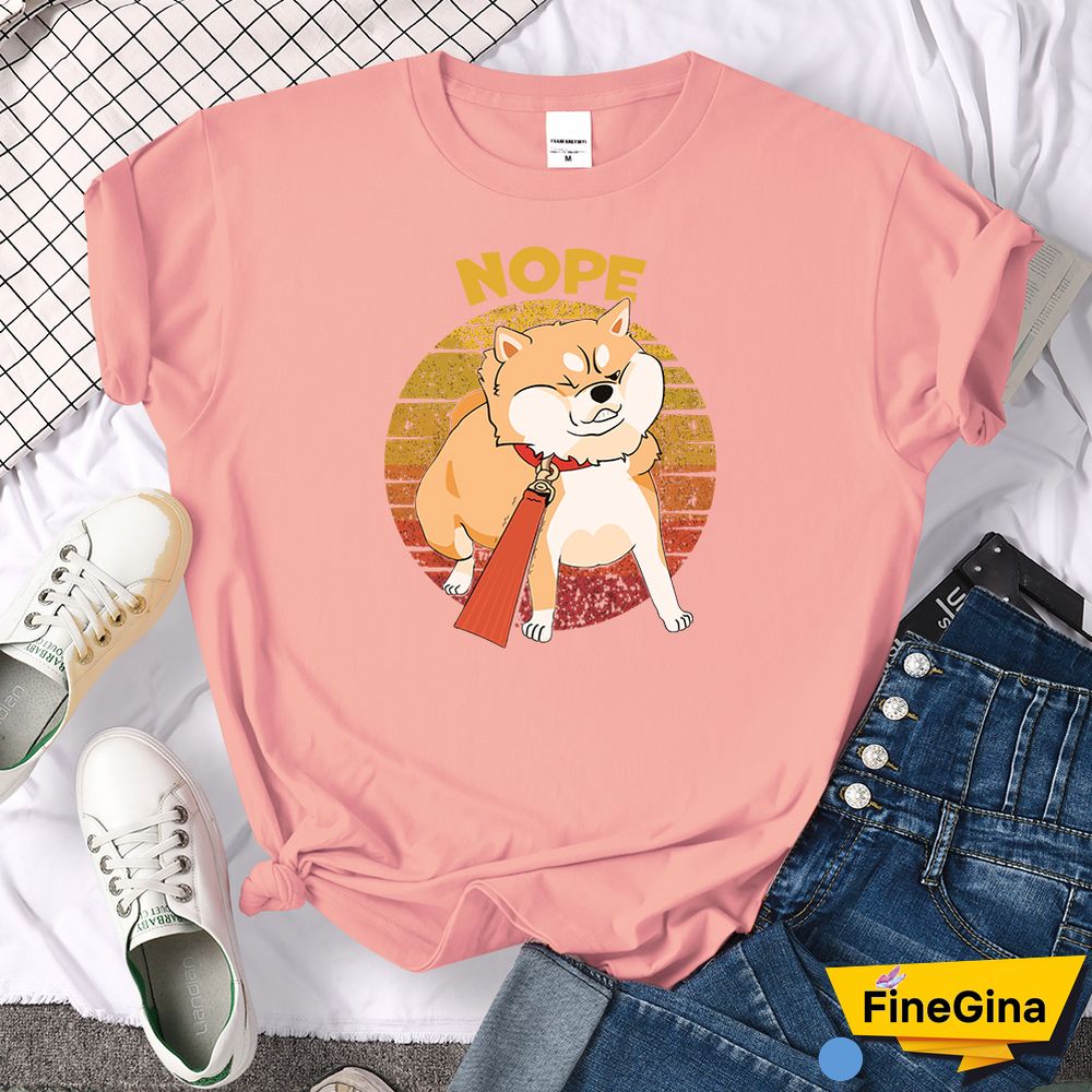 Kawaii Shiba Inu NOPE Cute Dog Print Female T Shirt Summer Oversized Tshirt Street Fit TopsTee Cartoon Oversize Womens T-Shirts