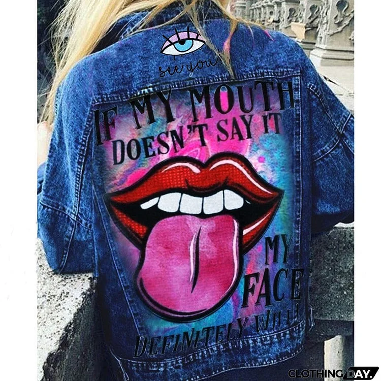 Halloween Print Long Sleeve Denim Jacket