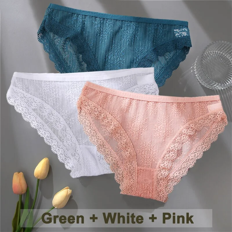 Billionm Women Sexy Lace Panties Solid Color Perspestive Underwear Briefs Low Waist Underpants Female Breathable Intimates Lingerie