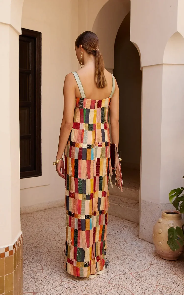 Majorelle Embellished Linen And Silk Midi Dress Majorelle Embellished Linen And Silk Midi Dress