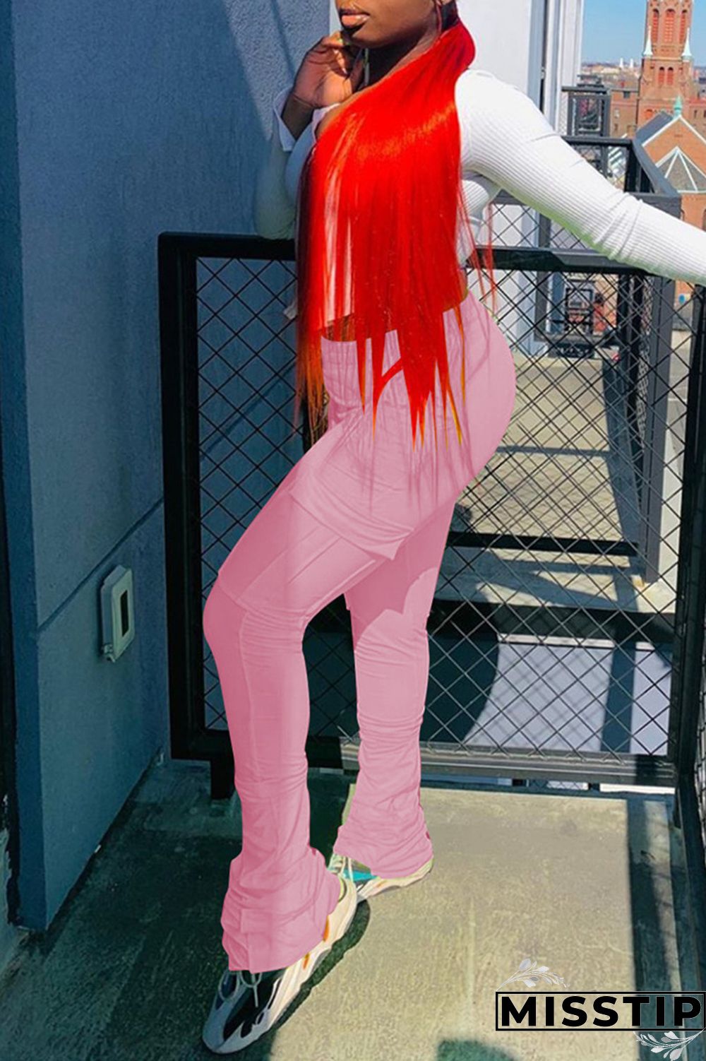 Orange Fashion Casual Pleated Sports Trousers