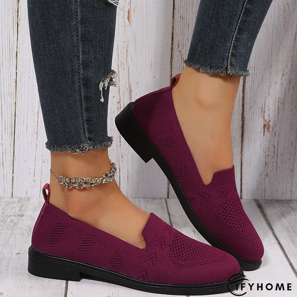 Women's Slip-Ons Comfort Shoes Daily Flat Heel Round Toe Casual Minimalism Knit Loafer Solid Colored Black Rosy Pink Burgundy | IFYHOME