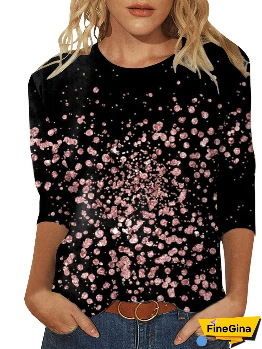 Women's Graphic Pattern Solid Color Scoop Neck 3/4 Sleeve Top