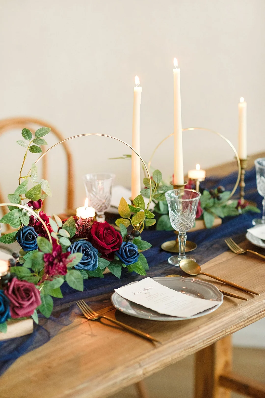 Wreath Hoop Centerpiece Set in Burgundy & Navy