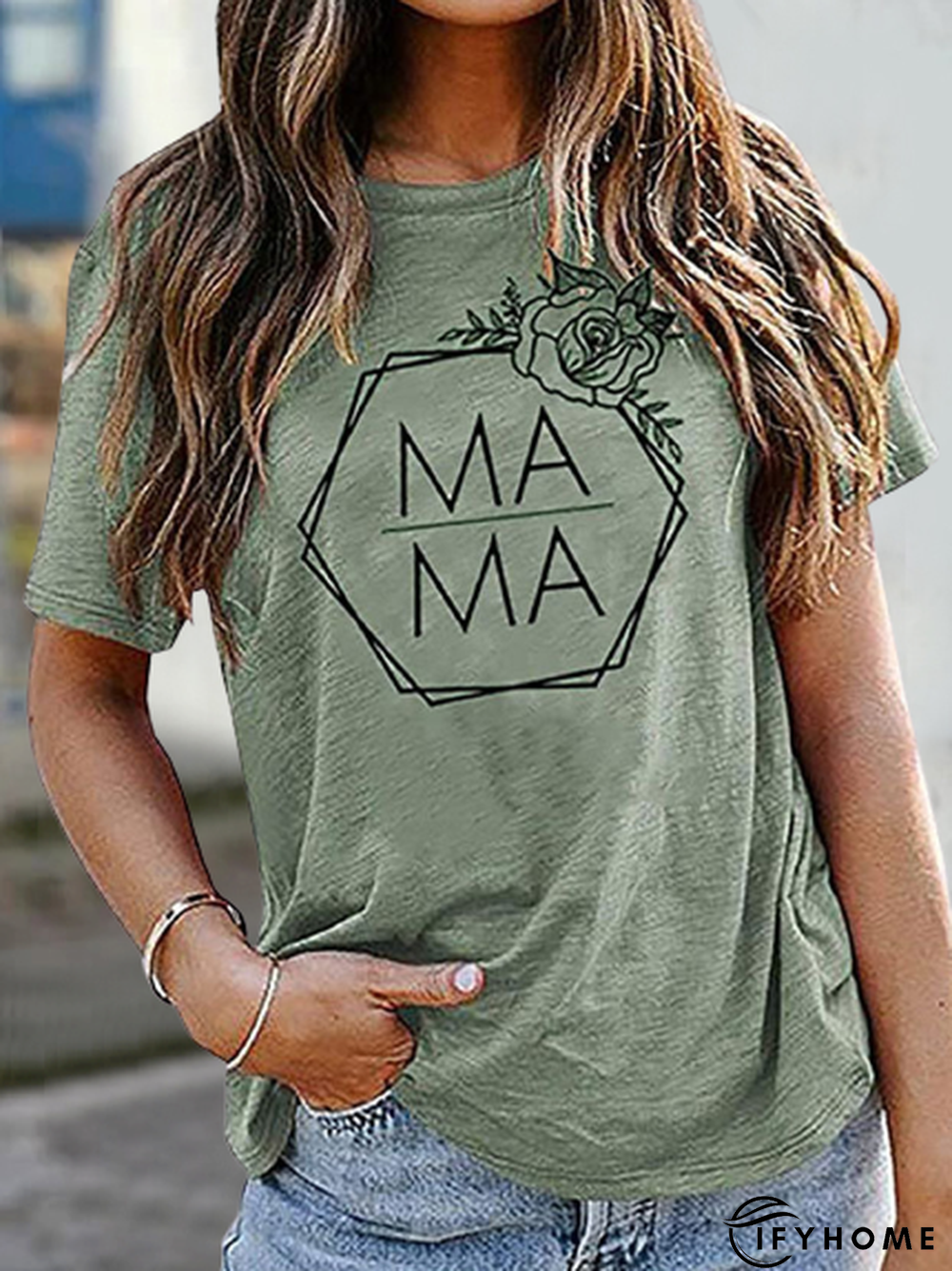 Vintage MAMA Floral Printed Short Sleeves Crew Neck Casual Top | IFYHOME