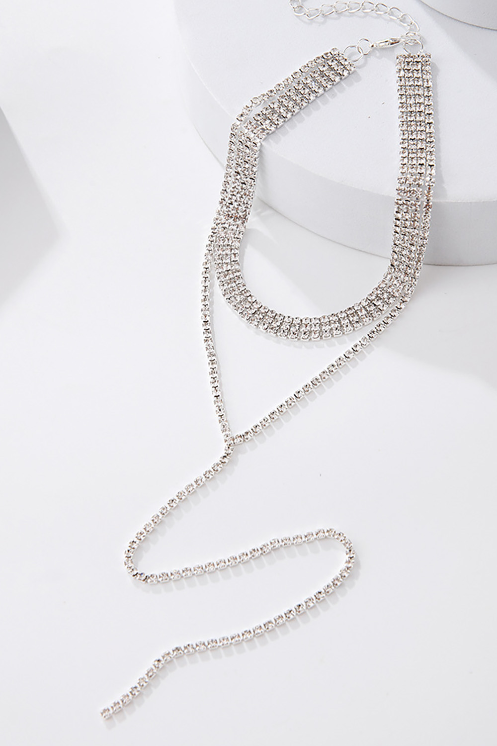 Simple Multi-Layered Rhinestone Tassel Necklace