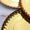 10 Pack | Round Heavy Duty Paper Charger Plates, Scallop Rim 13" Gold, Disposable Serving Trays - 1100 GSM
