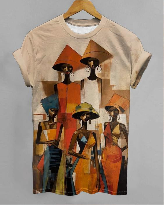 Black Art Vintage Oil Print Short-sleeved T-shirt