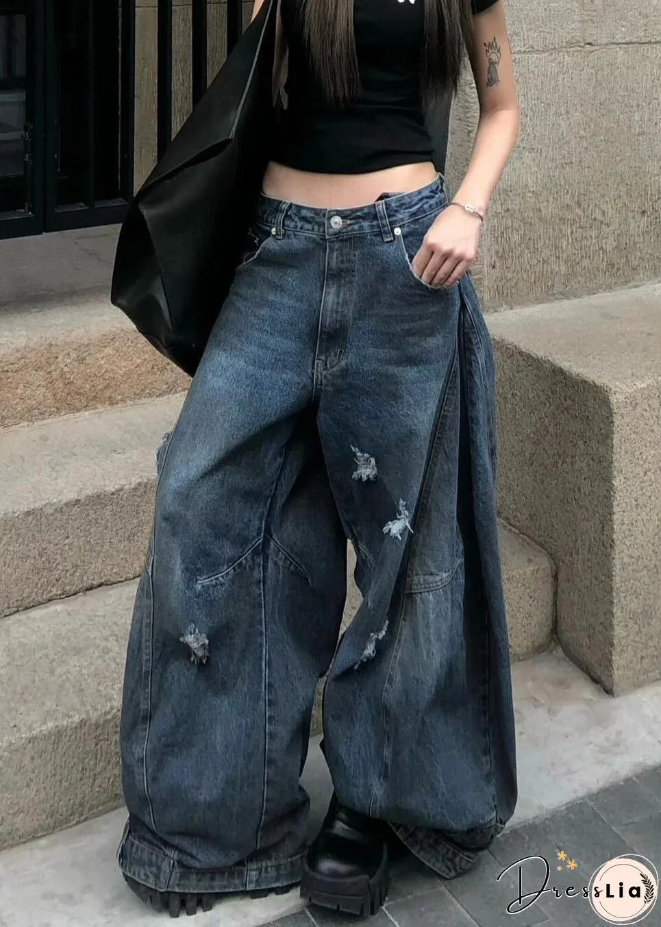 New Blue Hole High Waist Denim Pants Summer