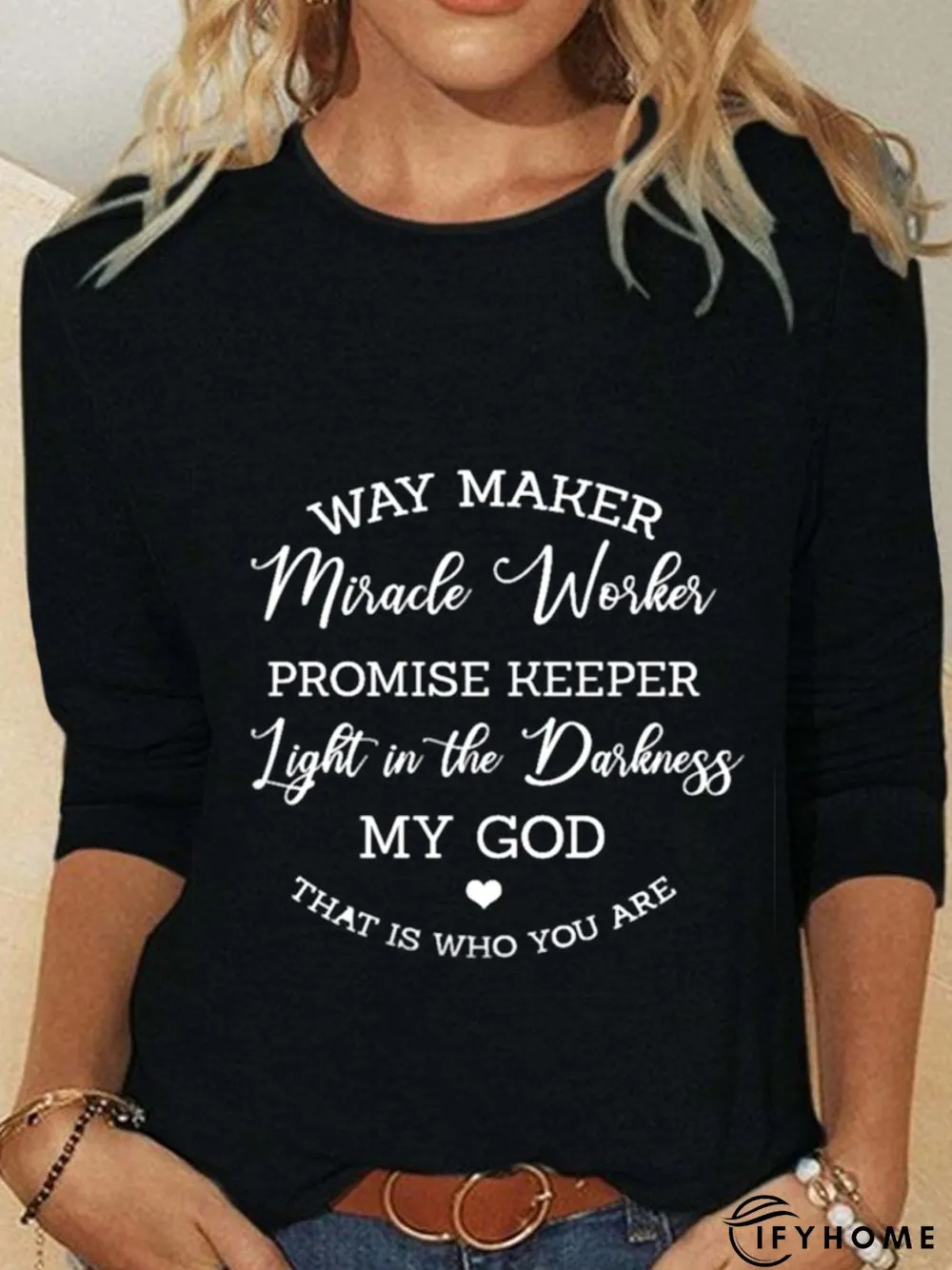 Casual Long Sleeve CrewNeck Printed Top T-shirt | IFYHOME