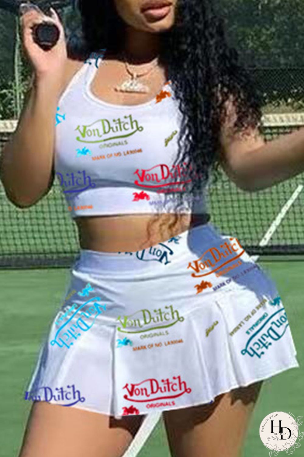 White Casual Letter Print Patchwork U Neck Sleeveless Two Pieces