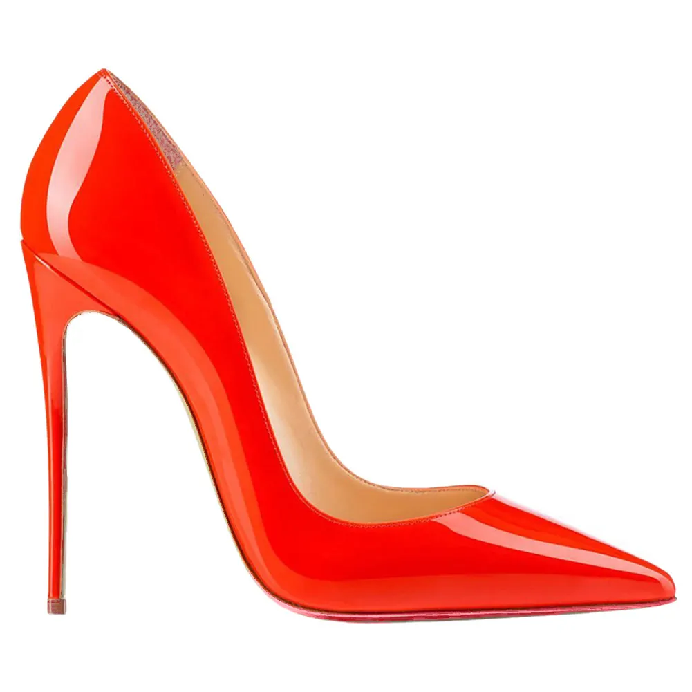 120mm Women's Party Wedding Heels Orange Patent Pumps-vocosishoes