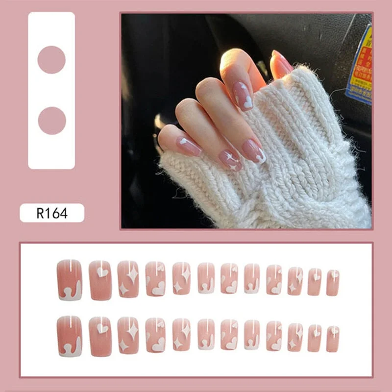 24pcs Multi-type Wear Short Paragraph Long Paragraph Fashion Manicure False Nails Full Cover Wearable Coffin Fake Nail Ballerina-Nail Inspo