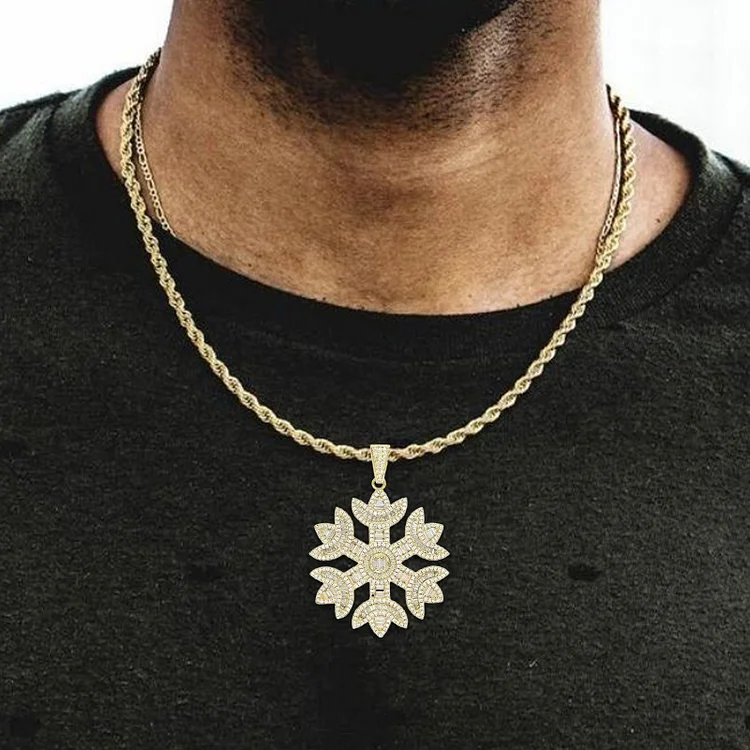 Iced Out Baguette CZ Snowflake Pendant Necklace Jewelry-VESSFUL