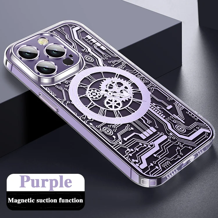 Transparent mechanical watch relief gold-plated phone case