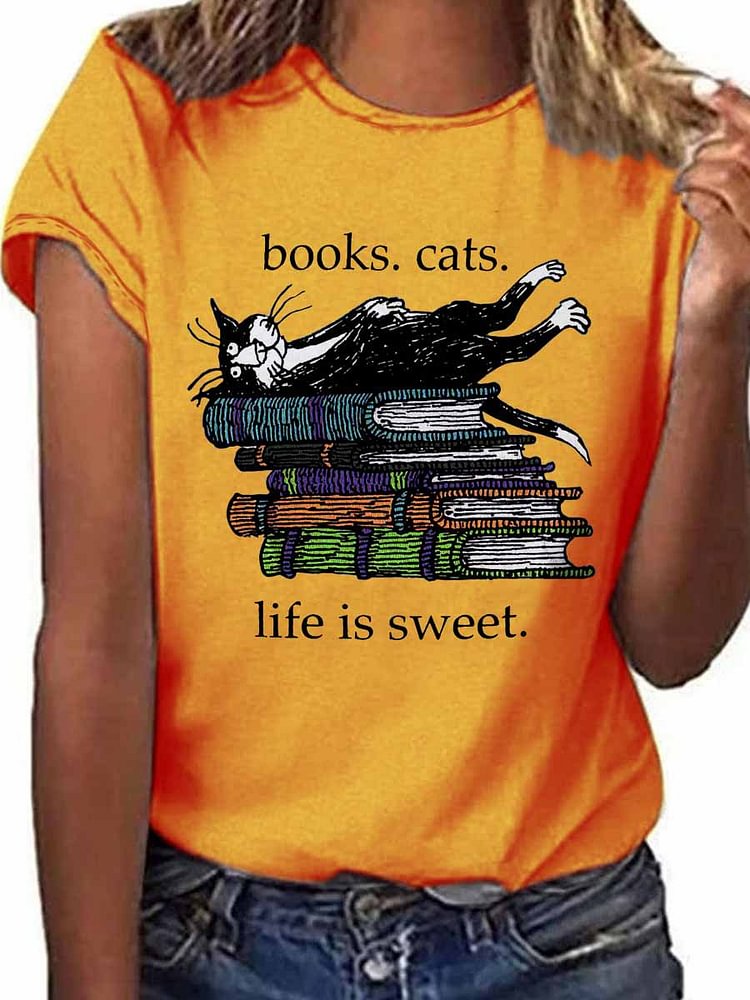 Bestdealfriday Cat Book Graphic Tee