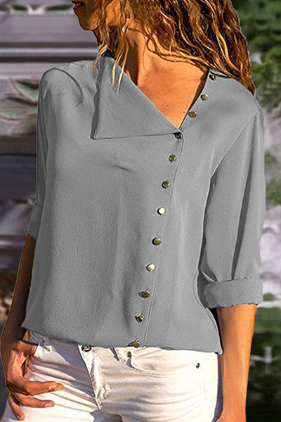 Elegant Solid Buckle Oblique Collar Tops(7 Colors) - Life is Beautiful for You - SheChoic
