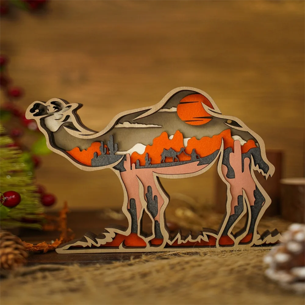 Purexcellent&trade; New creative home desktop wood carving camel crafts ornaments