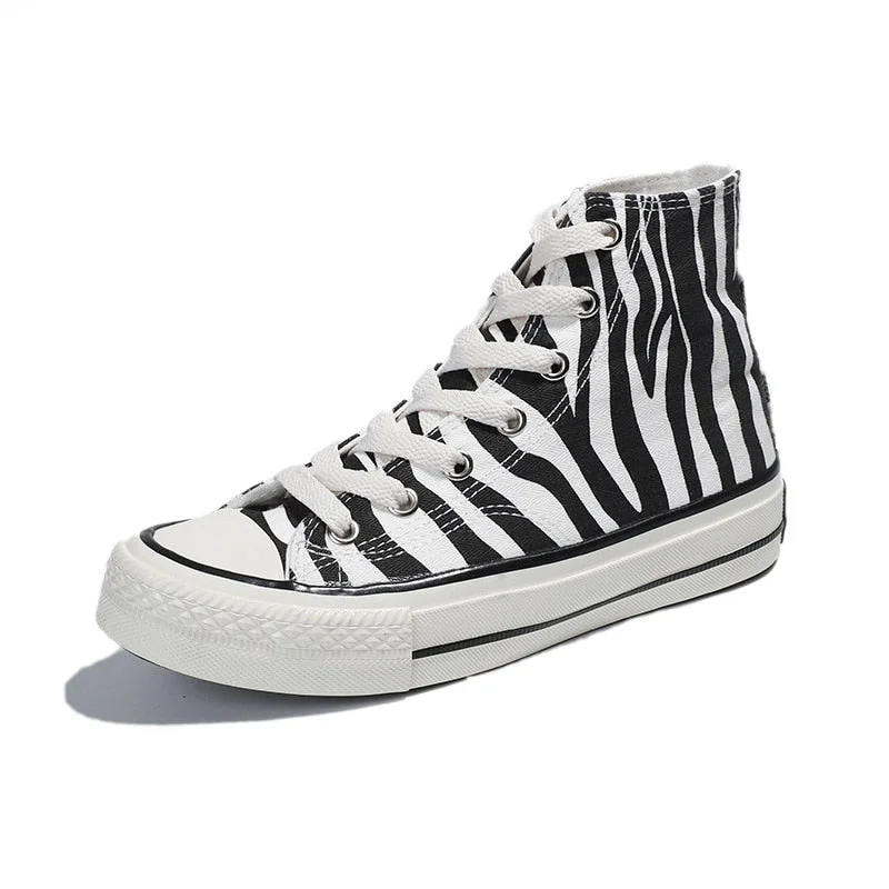 INS High Top Women's Canvas Shoes Zebra Pattern 2021 New   Style Women's Casual Shoes Fashion Comfortable Female Sneakers   Shoe