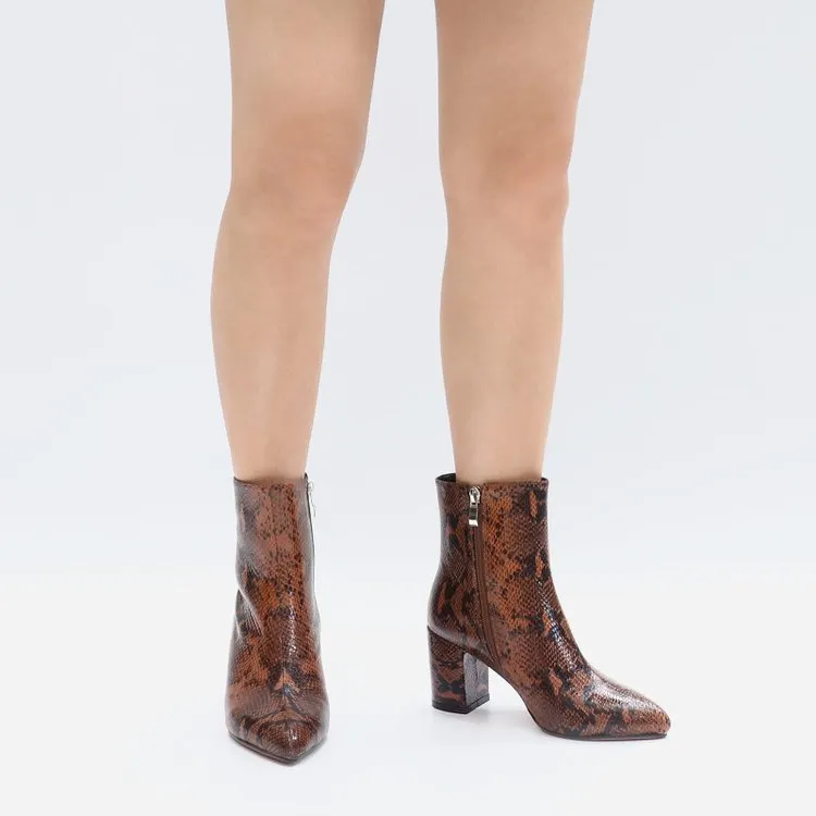75mm Women's Zipper Pointed Toe Chunky Block Heel Ankle Boots-vocosishoes