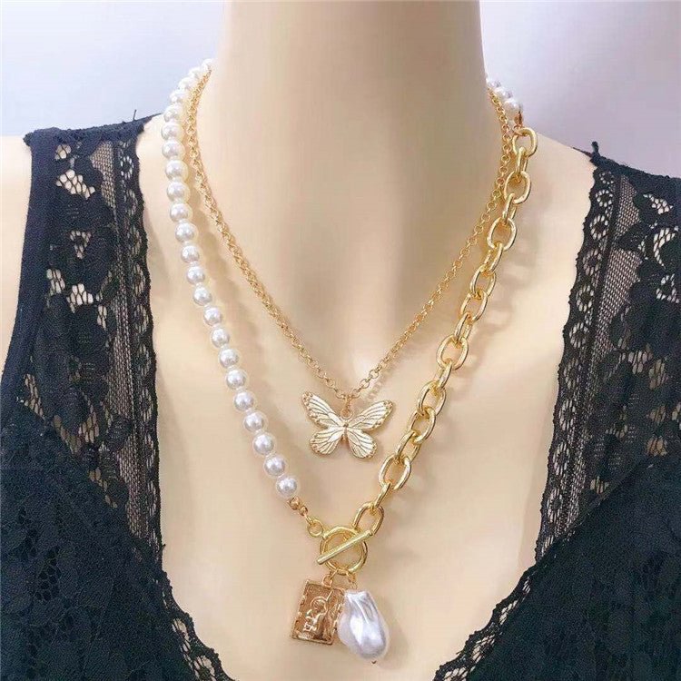 Pearl Baroque Butterfly Double Set Necklace