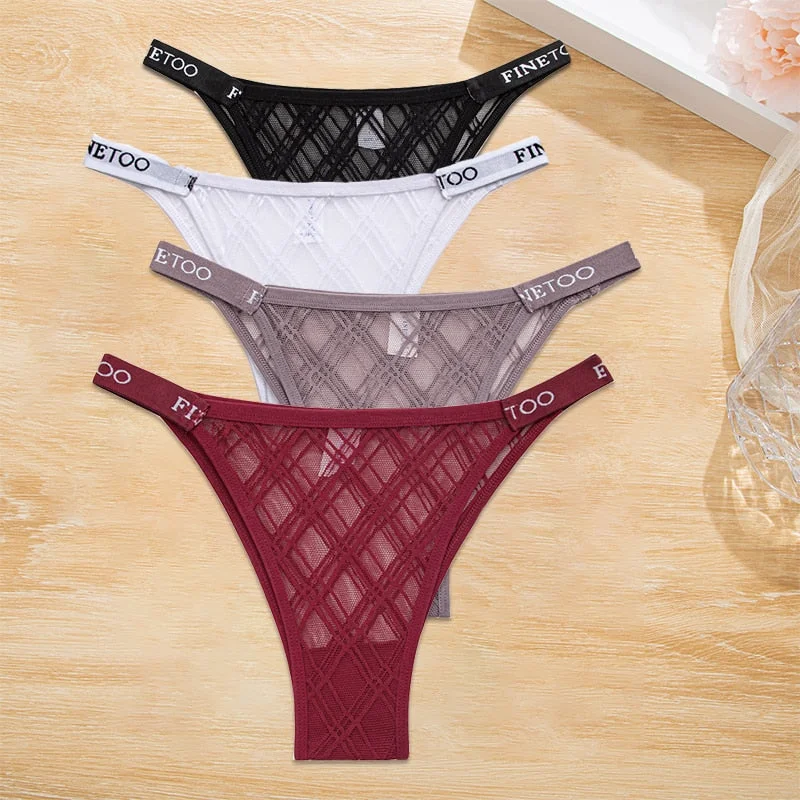 FINETOO 4PCS/Set Women's Lace Lingerie Panties Mesh Gstring Female Underpant Sexy Letter Panties Thong Girls Underwear Intimates