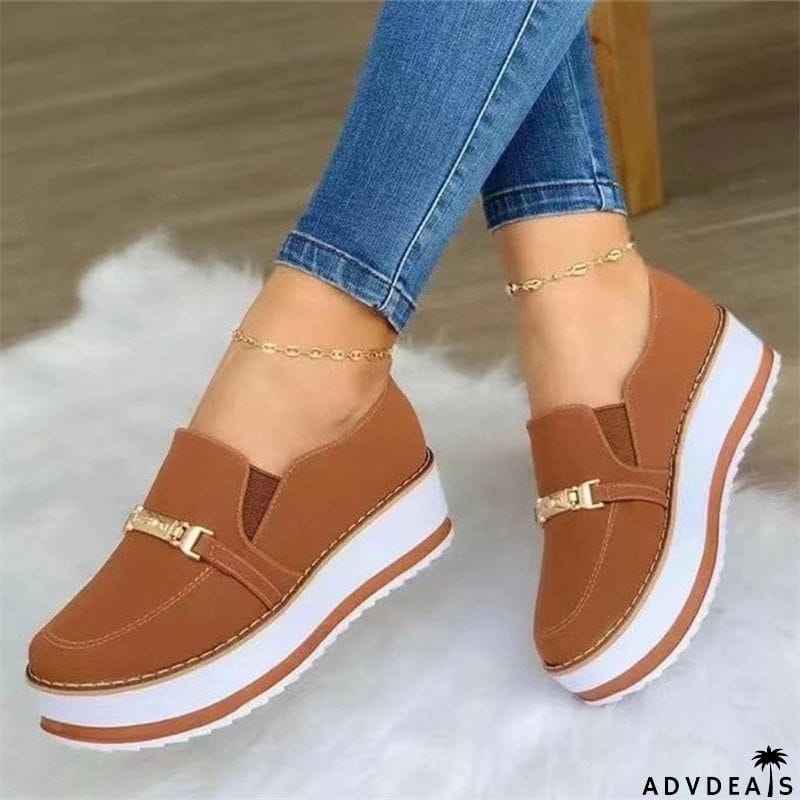 All Match Suede Round Toe Thick Sole Fashion Loafers for Women