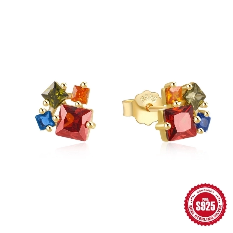 1 Pair 925 Sterling Silver Zircon Geometric Ear Studs