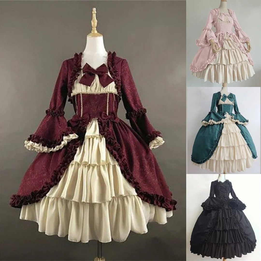 4 Colors Vintage Royal Falbala Bow Dress SP14283
