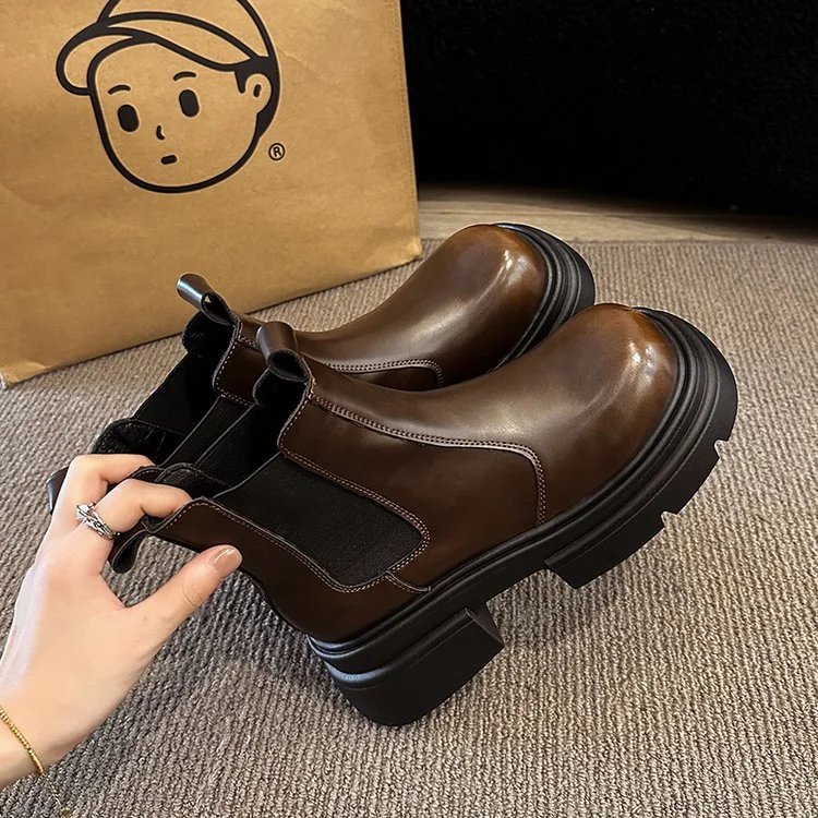 Yyvonne Real Soft Leather Chelsea Short Boots Fall 2024 New British Chimney Boots Muffin Thick-Soled Martin Boots