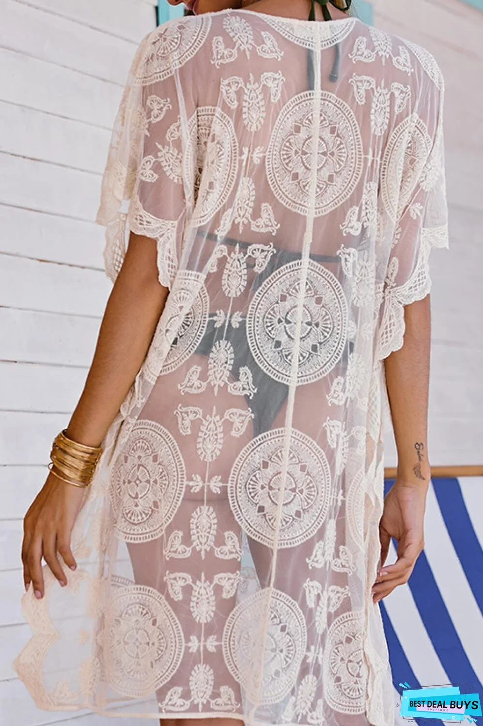 Lace-Up Sheer Cover Up