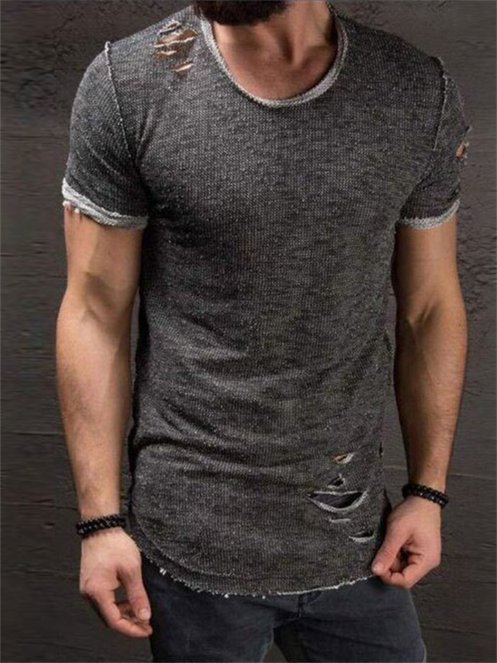 Men's T shirt Tee Short Sleeve Black Gray Purple Graphic Solid Colored Round Neck Daily Clothing Clothes Casual Muscle